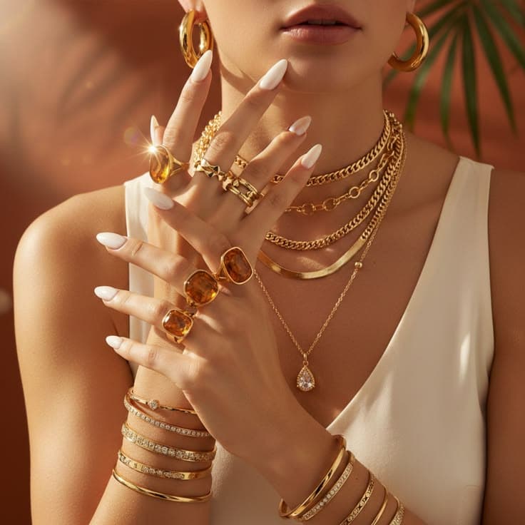 Hands adorned with elegant jewelry